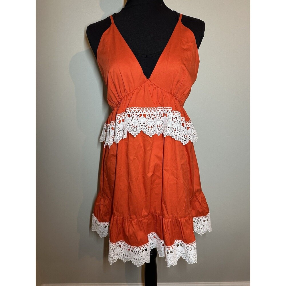 Strut And Bolt Dress Sleeveless Orange With White Lace Sz L NWT Bohemian
